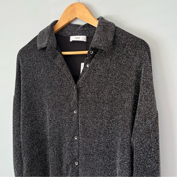Mango Long Sleeve Collared Neckline Silver Glitter Button Down Shirt Size S NWT - Picture 6 of 16